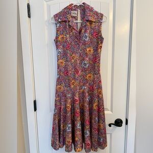Sleeveless Floral Collared Midi Dress in Pink and Yellow